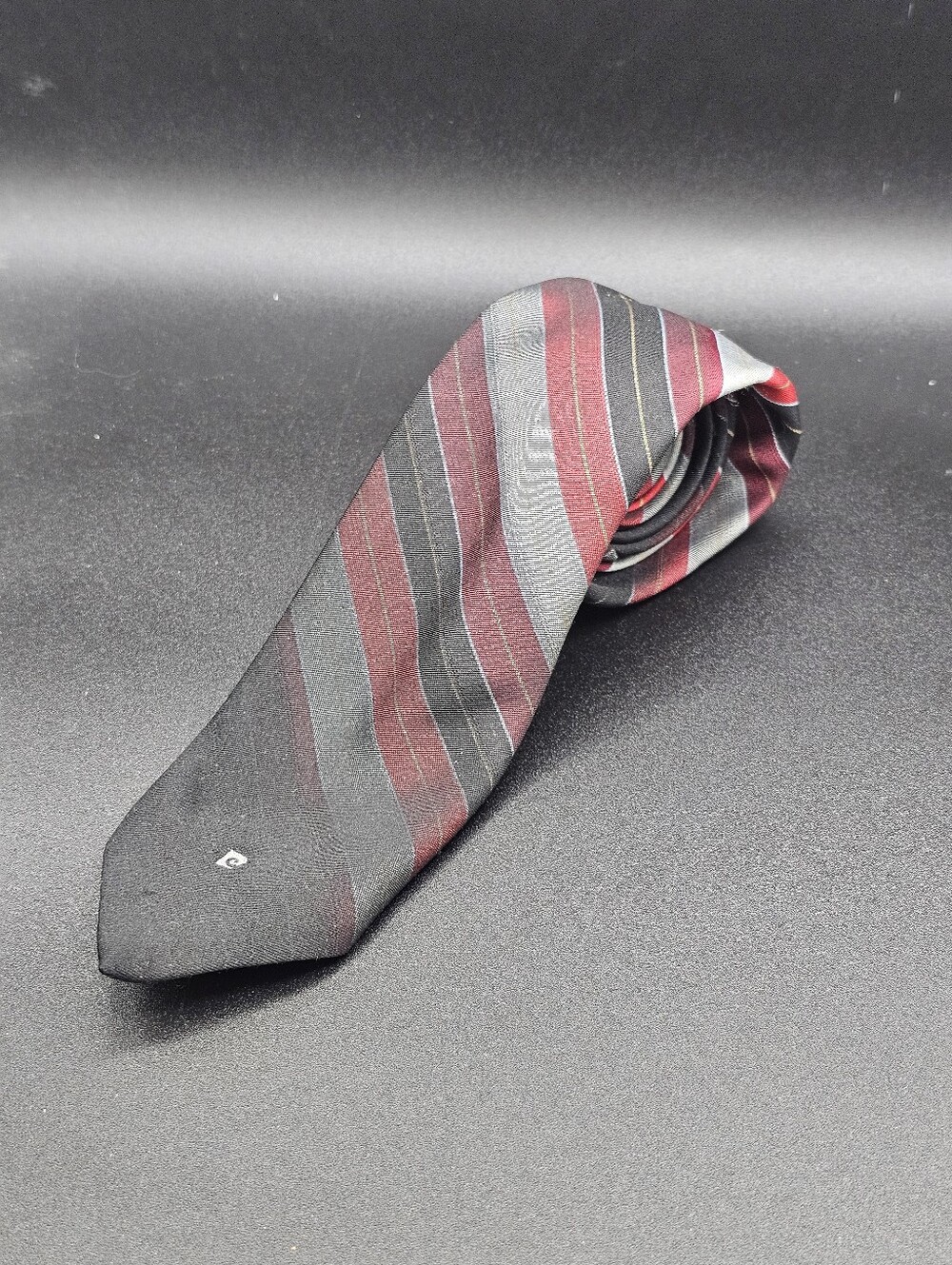 Vintage Pierre Cardin Men's Striped Silk Tie Made in Italy Red Gray Black